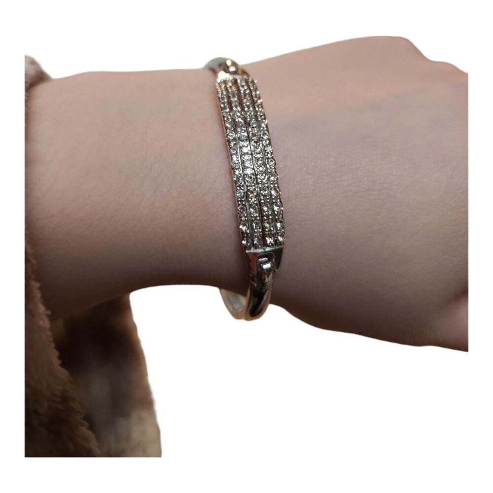 White Pave Gemstone Bracket Bracelet Cuff Bangle